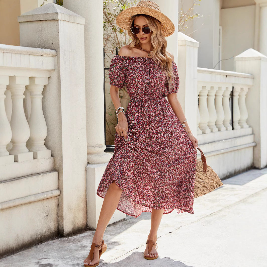 Damen Off-Shoulder Maxi-Kleid mit floralen Akzenten Sovae