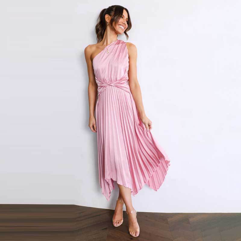 Damen asymmetrisches plissiertes Maxikleid Sovae