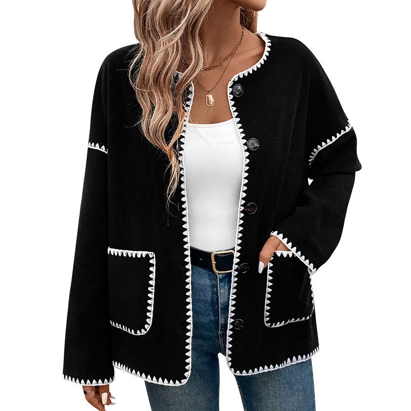 Damen lässige oversized Jacke mit kontrastreichem Saum Sovae