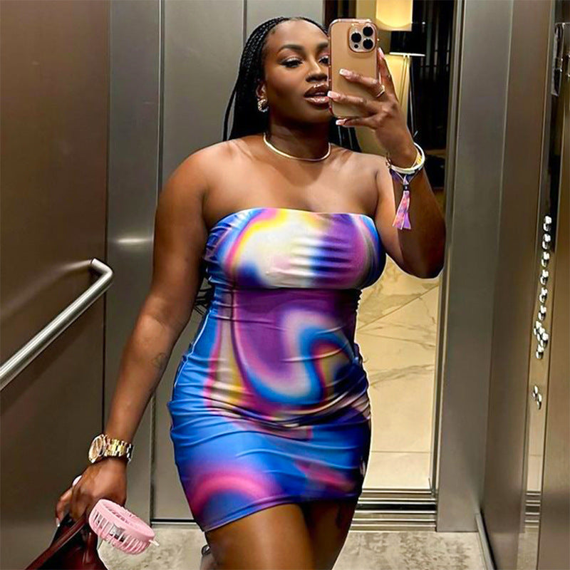 Damen figurbetontes Bandeau-Kleid mit einzigartigem Grafikdruck Sovae