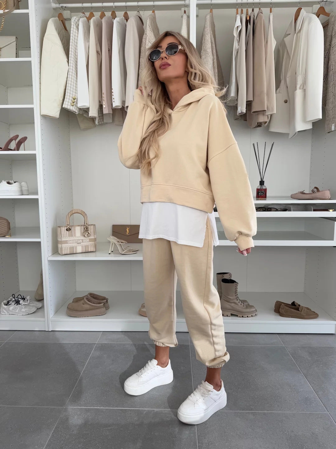 Damen lässiger Oversized Hoodie mit elastischem Bund und weiten Jogginghose Set Sovae