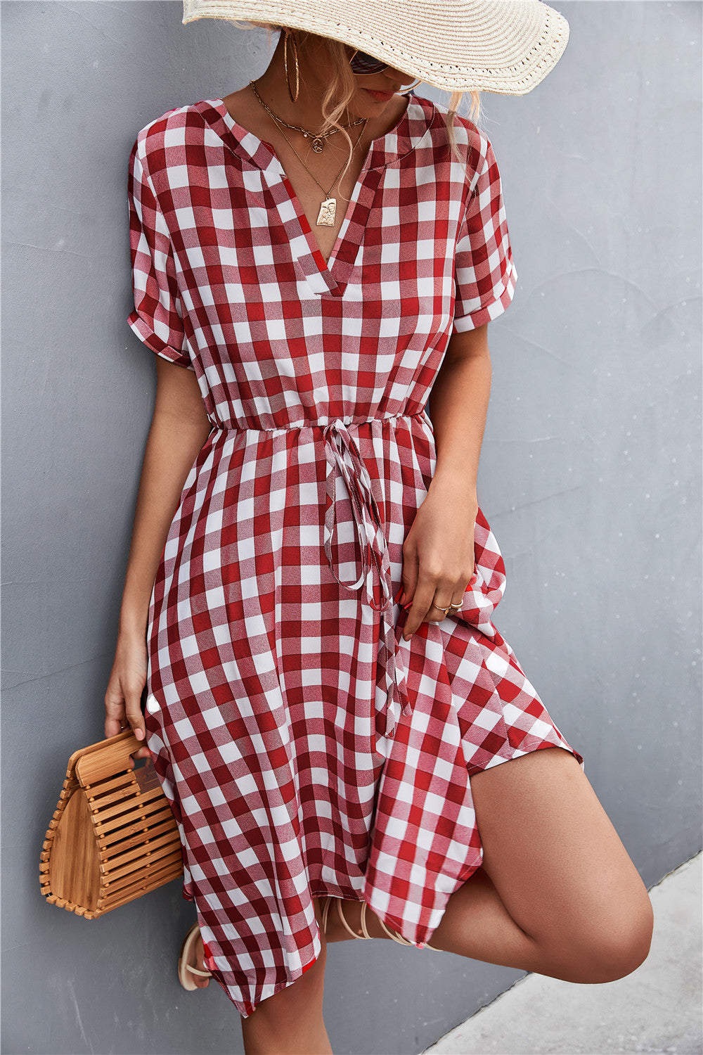 Damen Midikleid mit modernen Karomuster Sovae