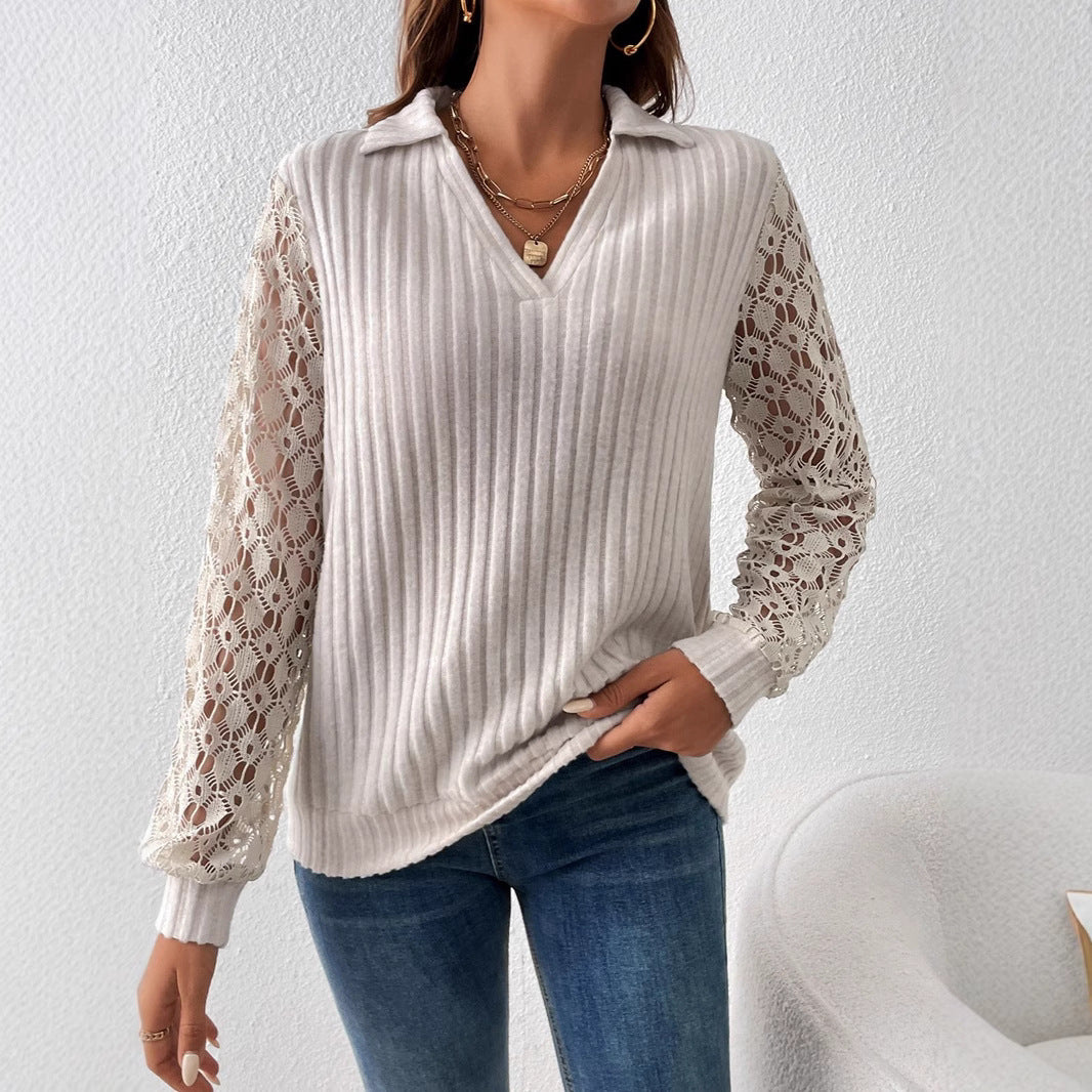 Damen Strickbluse mit Spitzenärmeln Sovae