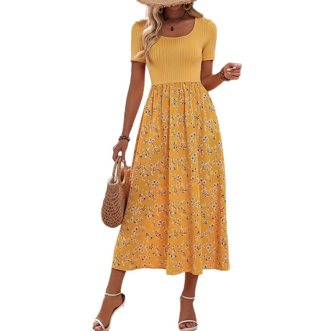 Damen Maxikleid mit kurzem Ärmel und floralem Rock Sovae