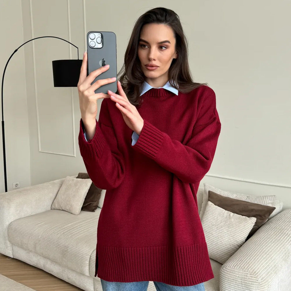 Damen Großer Strickpullover mit überschnittenen Schultern und Rippenbündchen Sovae