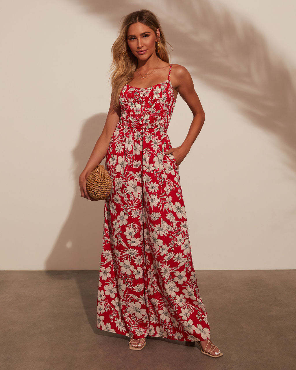 Damen luftiges Maxikleid mit elastischem Taillengürtel und feinem Blumenprint Sovae