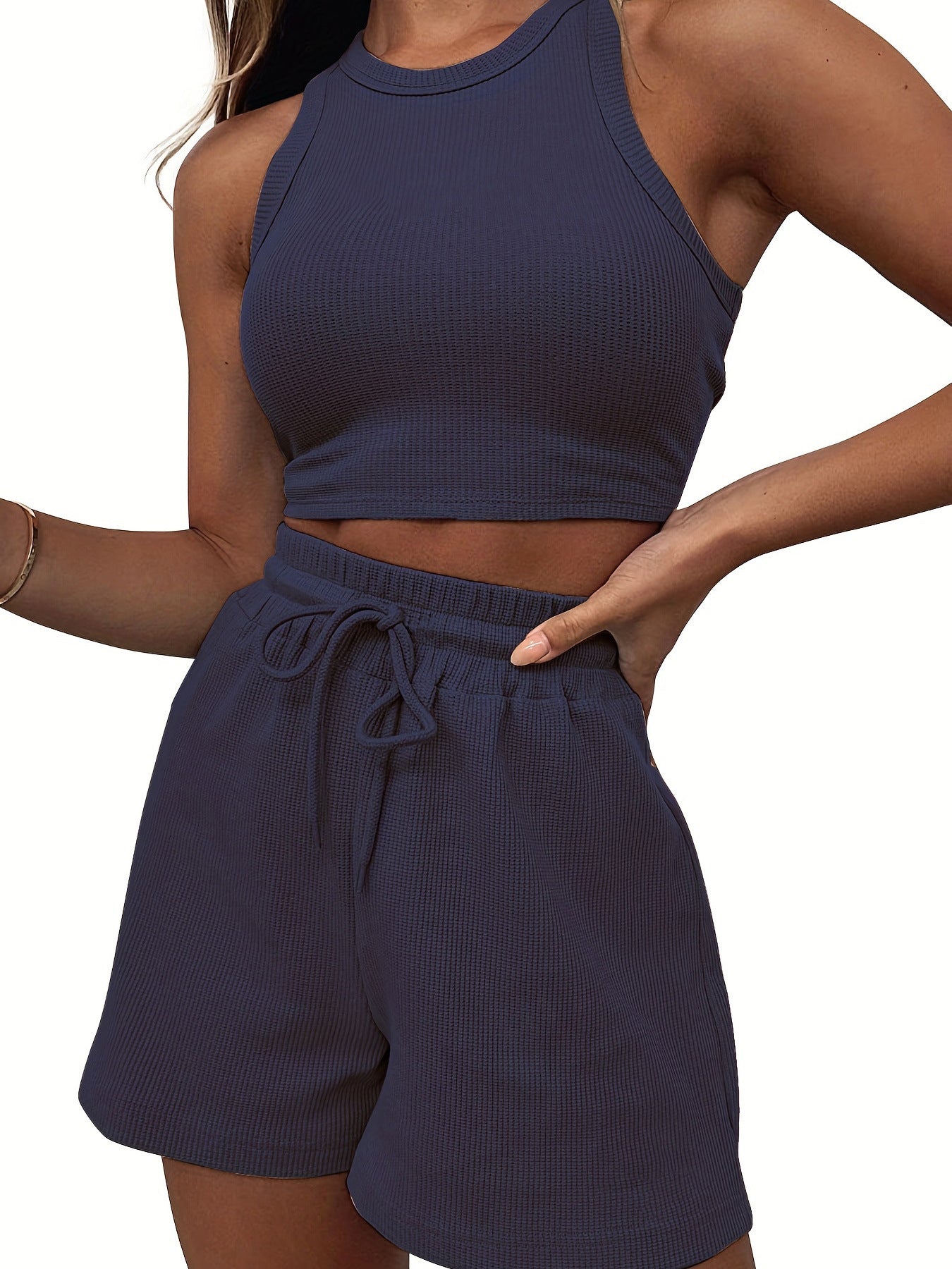 Damen Sportliches Crop-Top und Shorts Set Sovae
