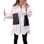 Damen Übergroße Bluse mit Kontraststoff und Taschen Sovae