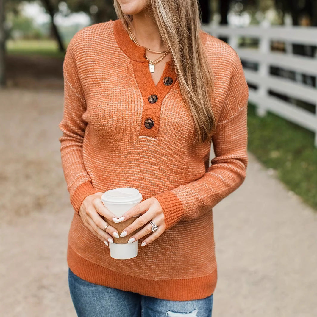 Damen lässiger Pullover mit Knopfleiste und strukturiertem Kragen Sovae