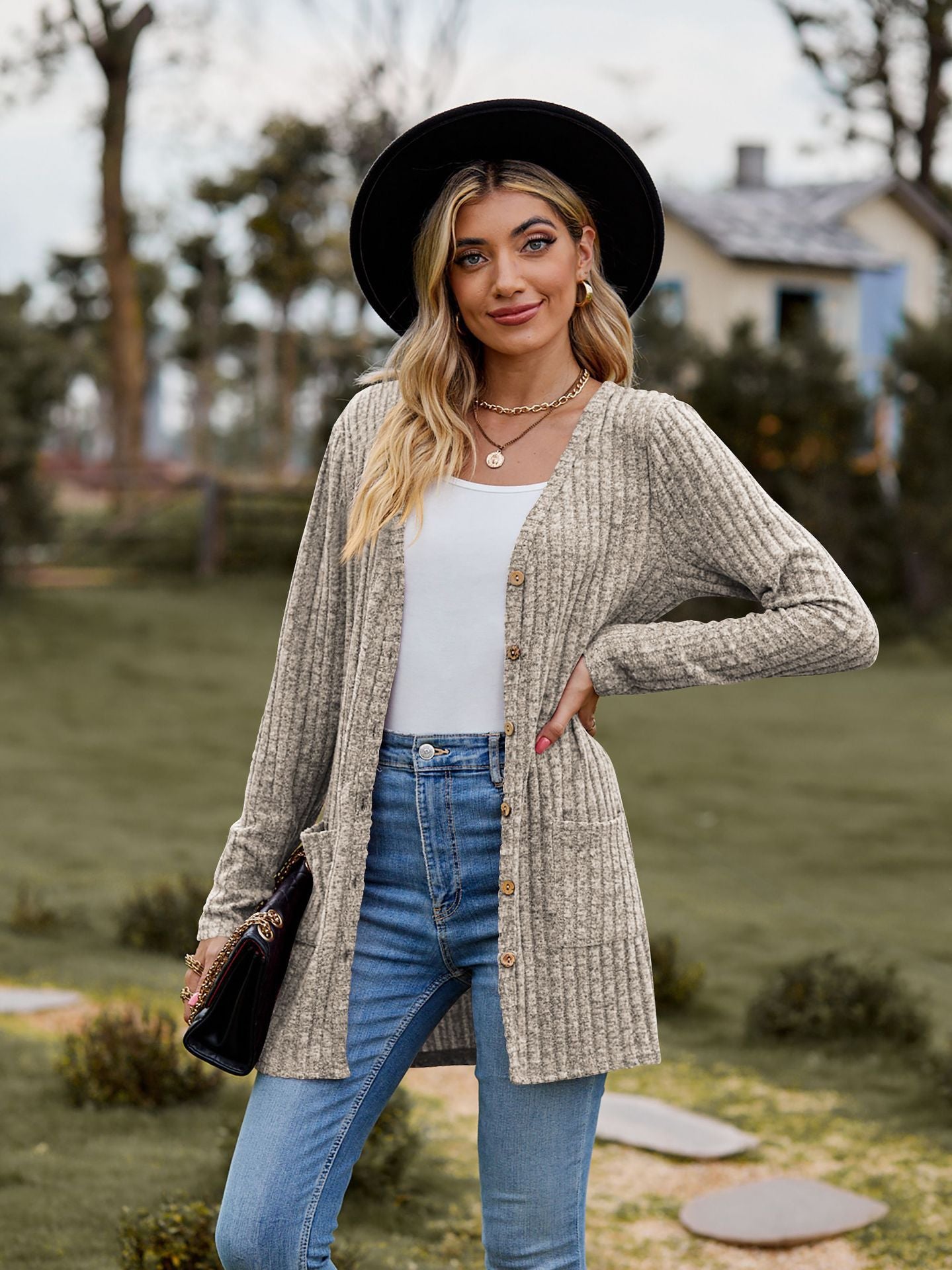 Damen Strickjacke mit strukturiertem Muster und praktischen Taschen Sovae 1753970709