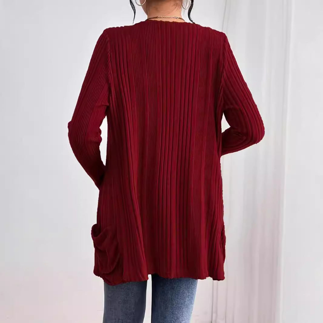 Damen lässiger Rippen-Strickcardigan mit aufgesetzten Taschen Sovae