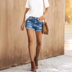 Damen Zerrissene Denim-Shorts mit fransigen Säumen Sovae
