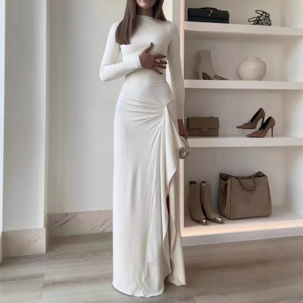 Damen Elegantes Maxikleid mit asymmetrischem Saum und Raffung Sovae