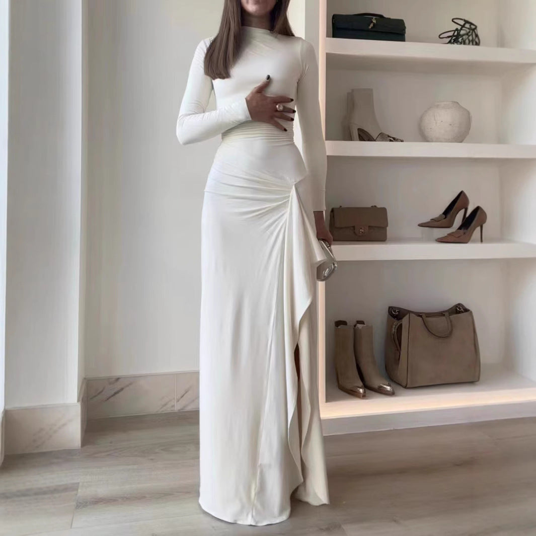 Damen Elegantes Maxikleid mit asymmetrischem Saum und Raffung Sovae