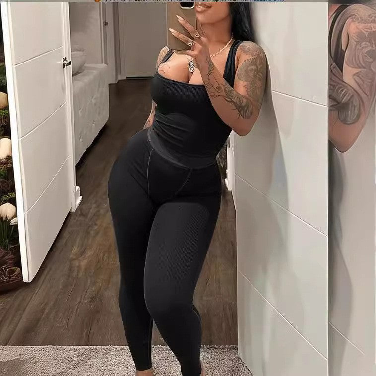 Damen Komplette Leggings-Anzug mit Rippendesign Sovae