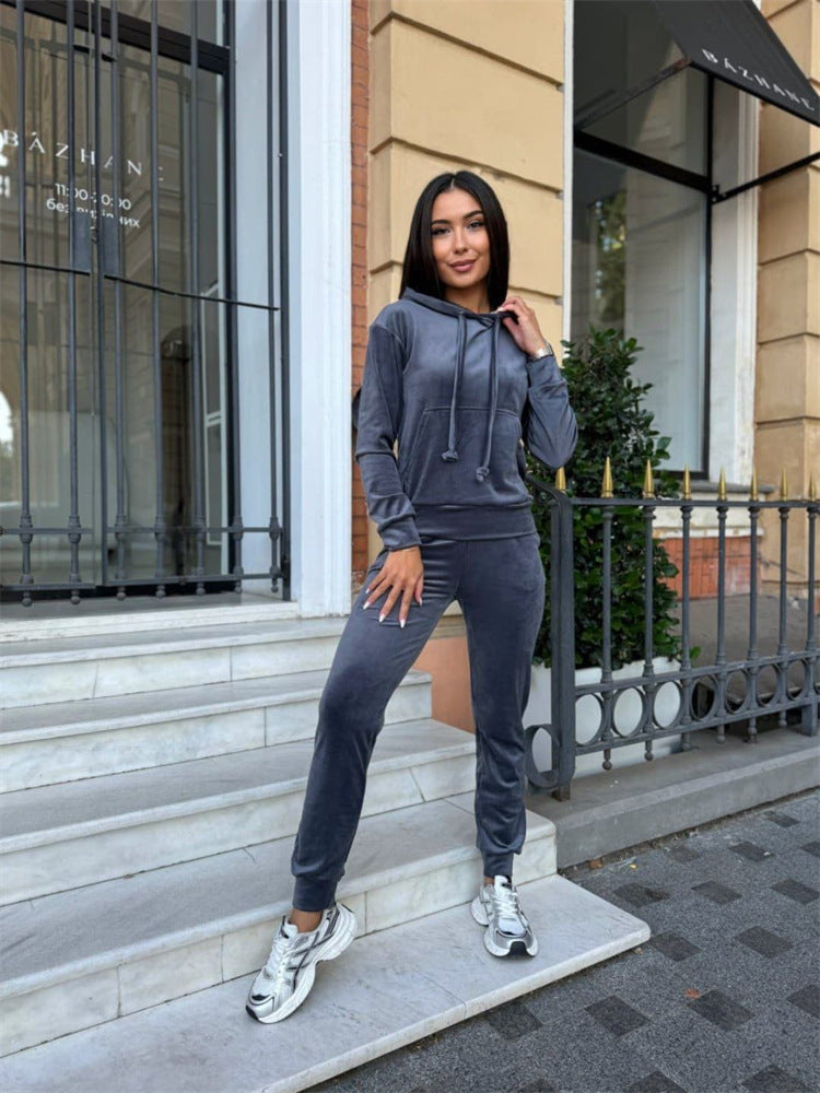 Damen Luxuriöses Fleece-Loungewear-Set mit Kapuze Sovae