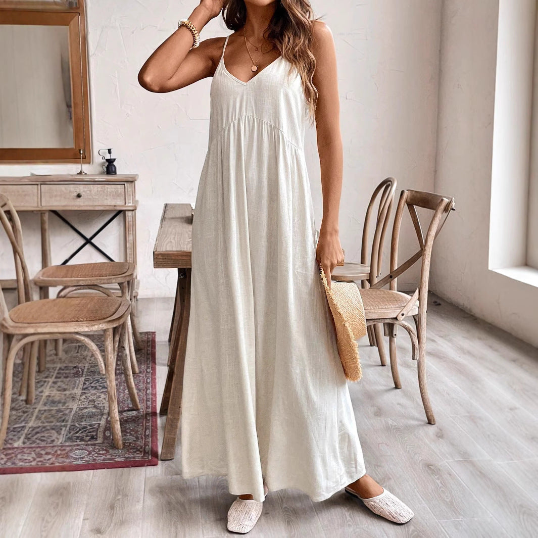 Damen Maxikleid mit verstellbaren Spaghetti-Trägern und fließendem Design Sovae