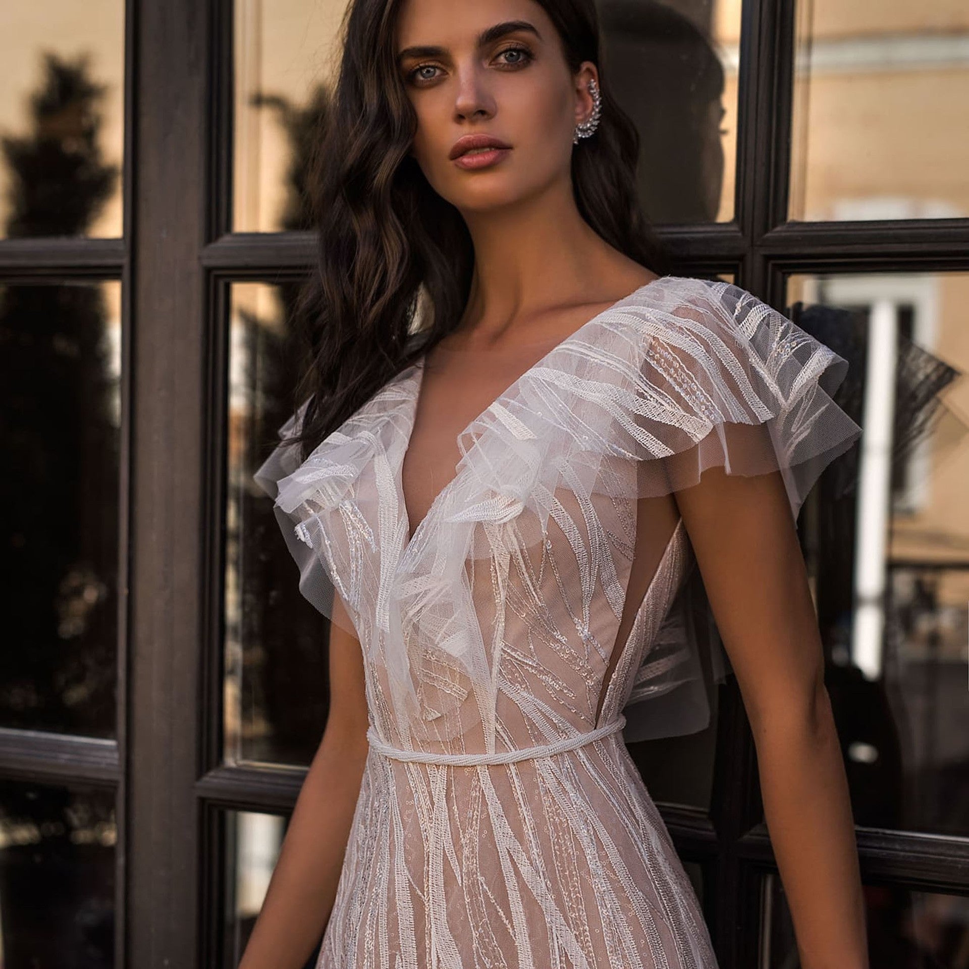 Damen Elegantes Maxikleid mit floralen Spitzenapplikationen Sovae