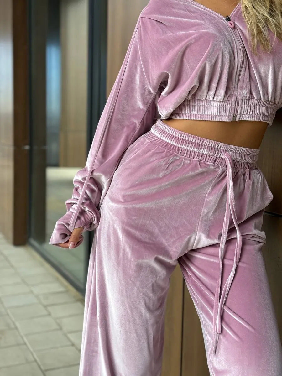 Damen Velours-Lounge-Set mit Kapuze Sovae