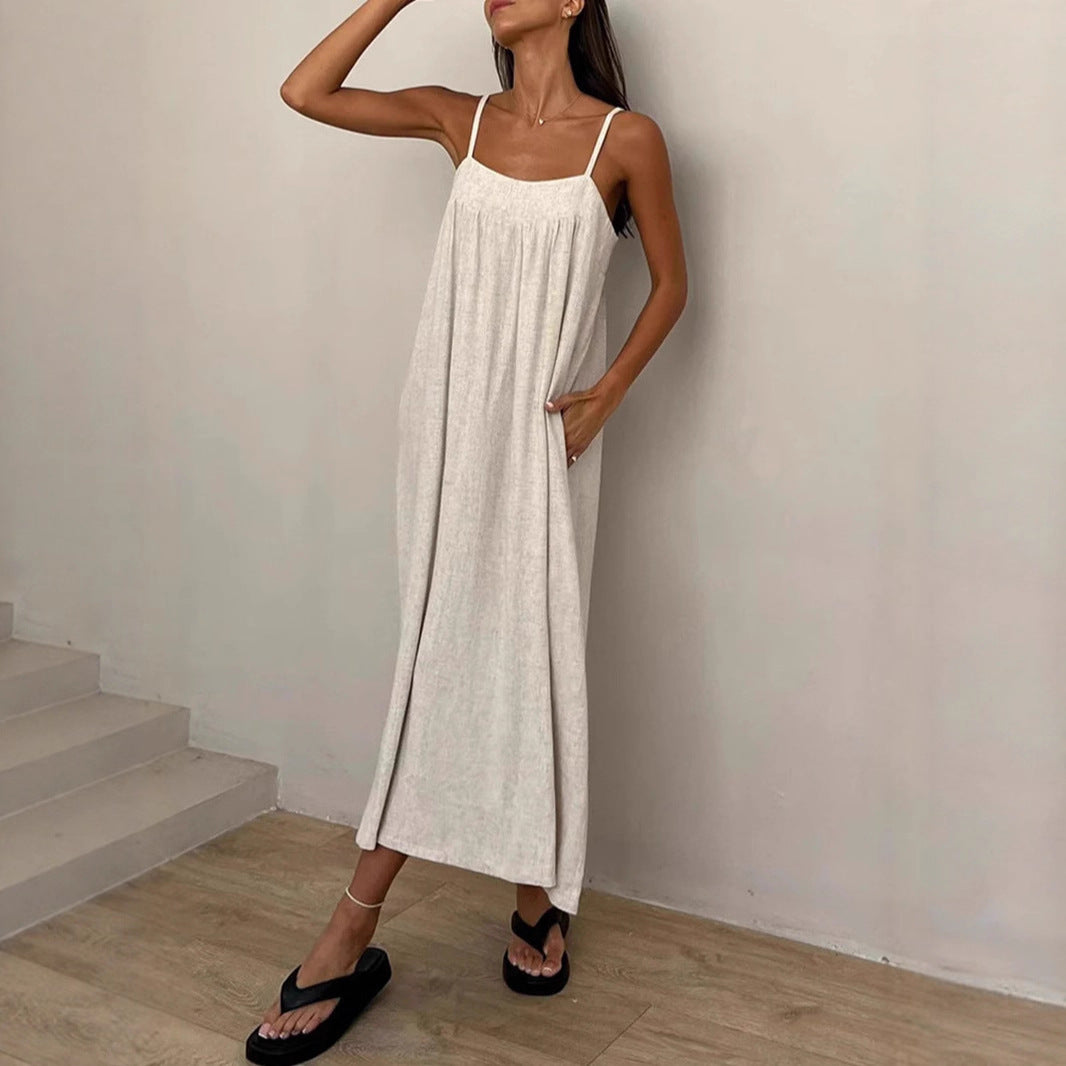 Damen luftiges Sommermaxikleid mit praktischen Seitentaschen Sovae