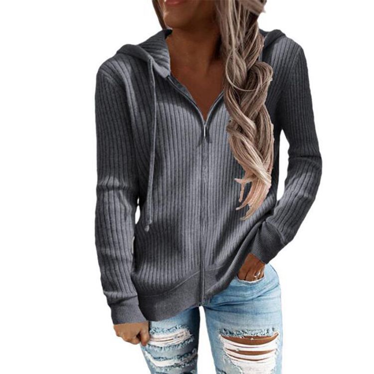 Damen lässige Strickjacke mit Kapuze und Rippenstruktur Sovae