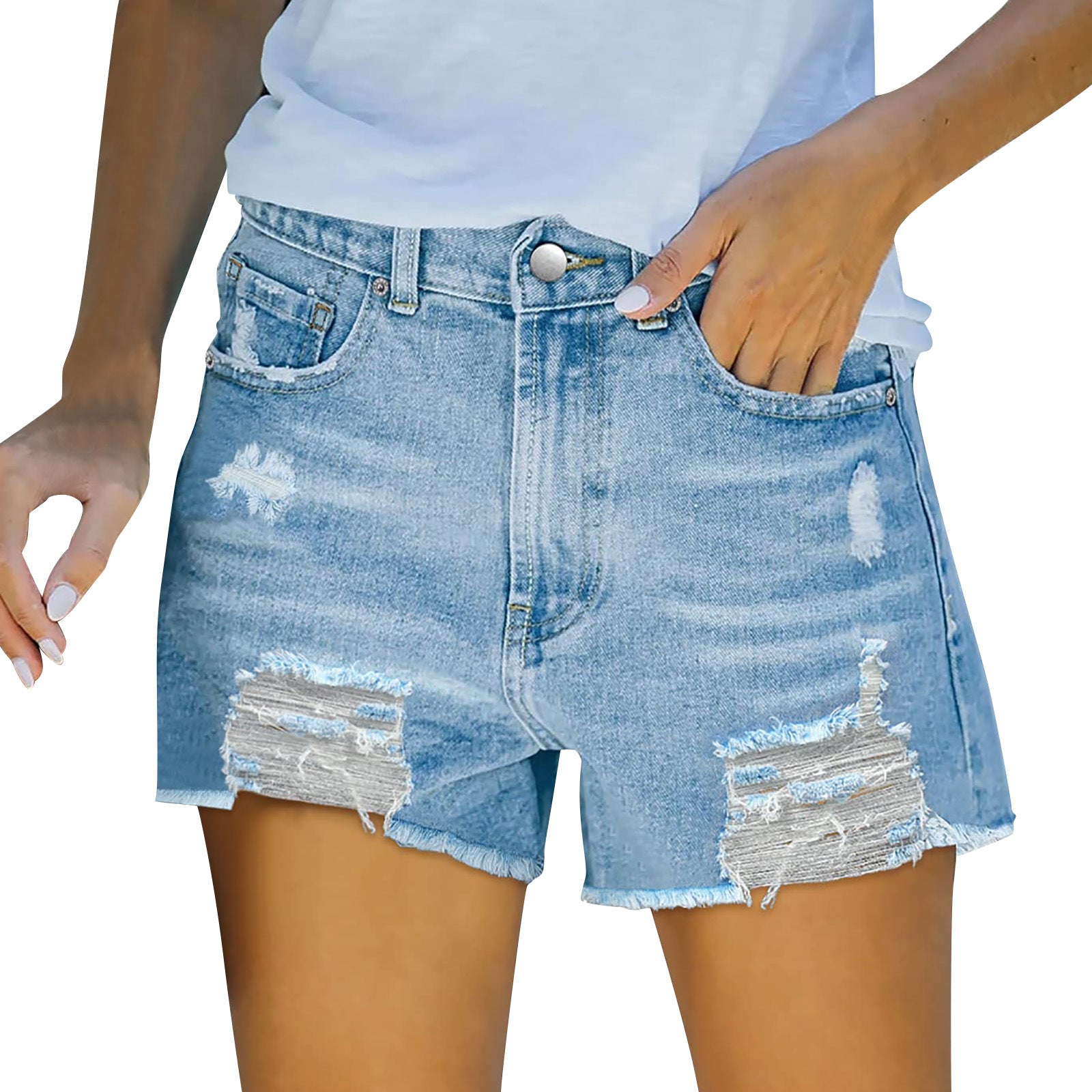 Damen Destroyed Denim-Shorts mit fransigen Säumen Sovae