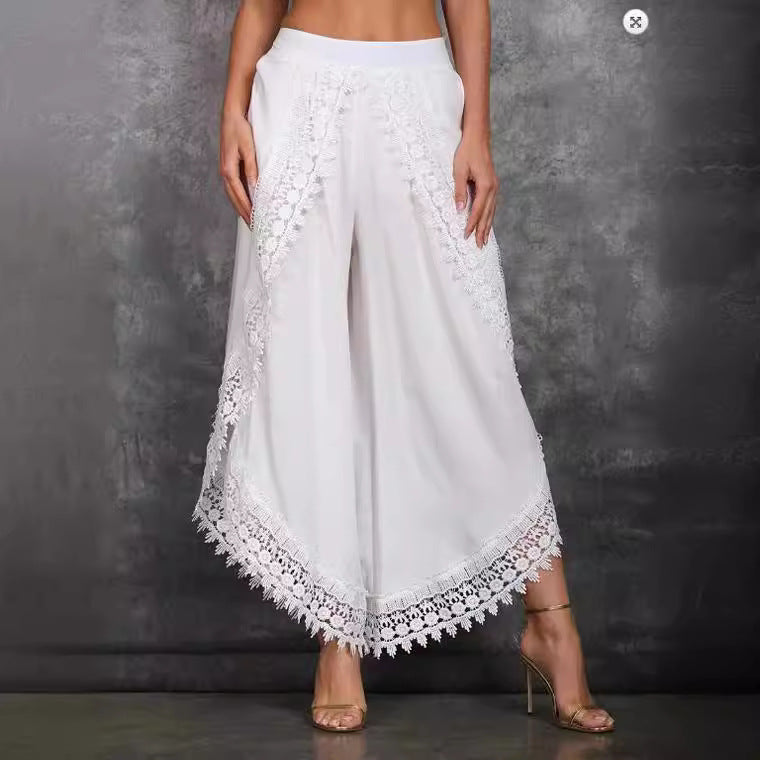 Damen luftige Palazzo-Hosen mit Spitzenakzenten Sovae