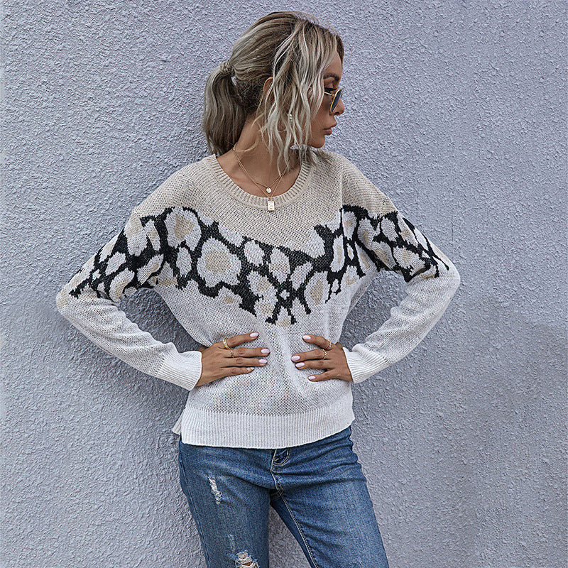 Damen Strickpullover mit modernem grafischen Muster und lässigem Schnitt Sovae