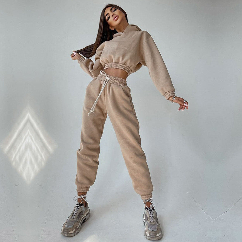 Damen modisches und lässiges cropped Sweatshirt und Jogginghose Set Sovae