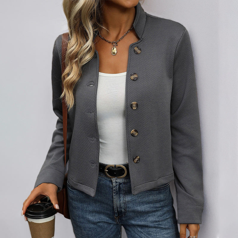 Damen stylische Jacke mit Knopfdetails und modernem Schildkragen Sovae