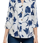 Damen Bluse mit floralem Design und Knöpfen Sovae