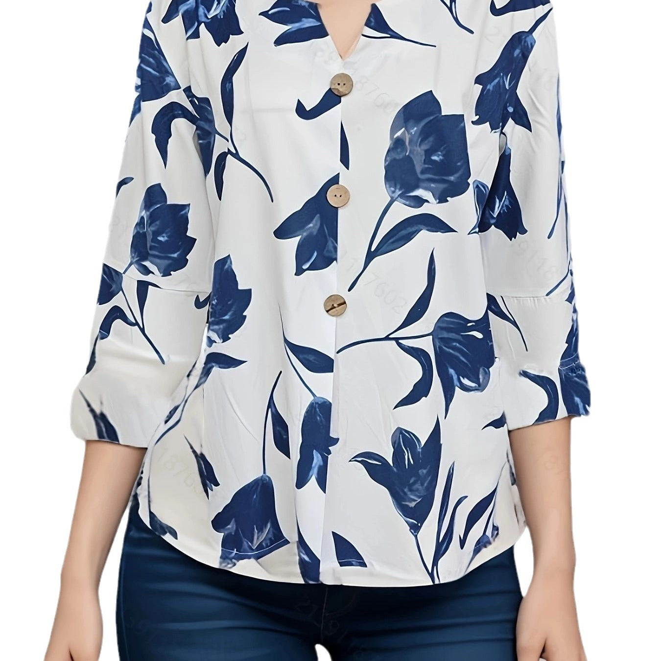 Damen Bluse mit floralem Design und Knöpfen Sovae