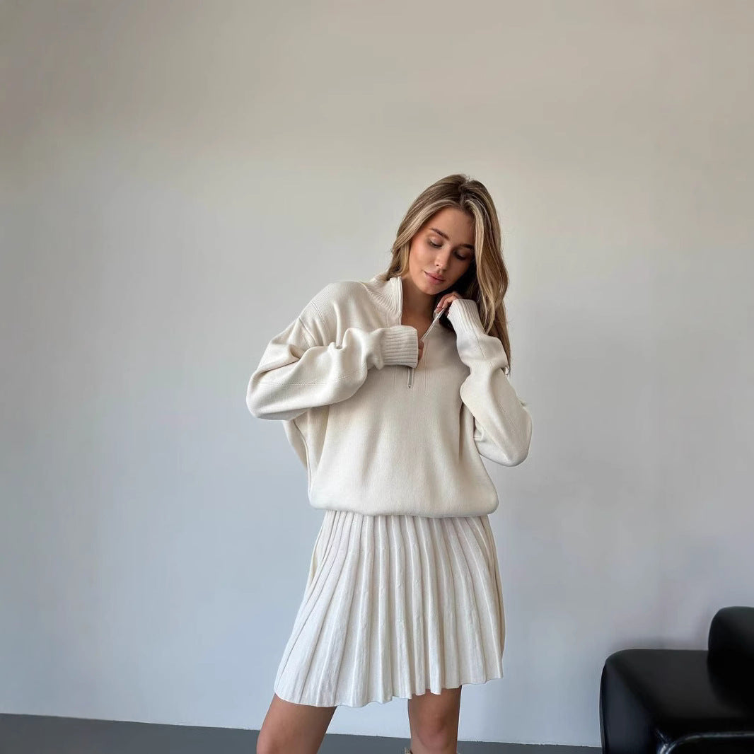 Damen cropped Strickpullover mit Reißverschluss Sovae