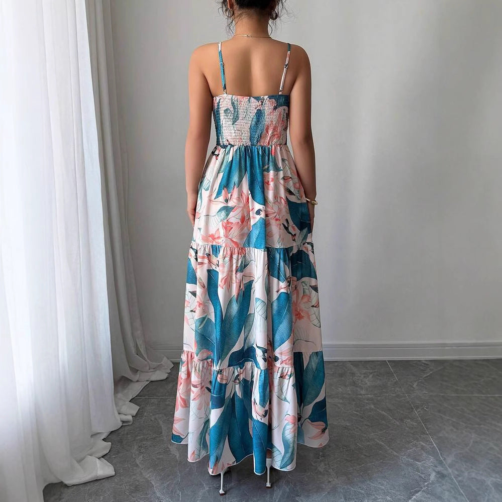 Damen Maxi-Kleid mit eleganter floralem Design und verstellbaren Trägern Sovae