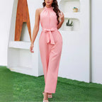 Damen Eleganter Jumpsuit mit hochgeschlossenem Kragen und Taillengürtel Sovae