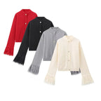 Damen eleganter Strickpullover mit Fransendetails Sovae