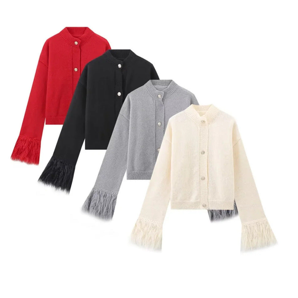 Damen eleganter Strickpullover mit Fransendetails Sovae