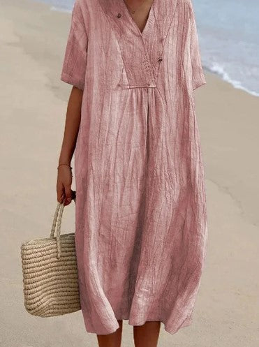 Damen lässiges Langarmkleid mit V-Ausschnitt und großzügigem Schnitt Sovae