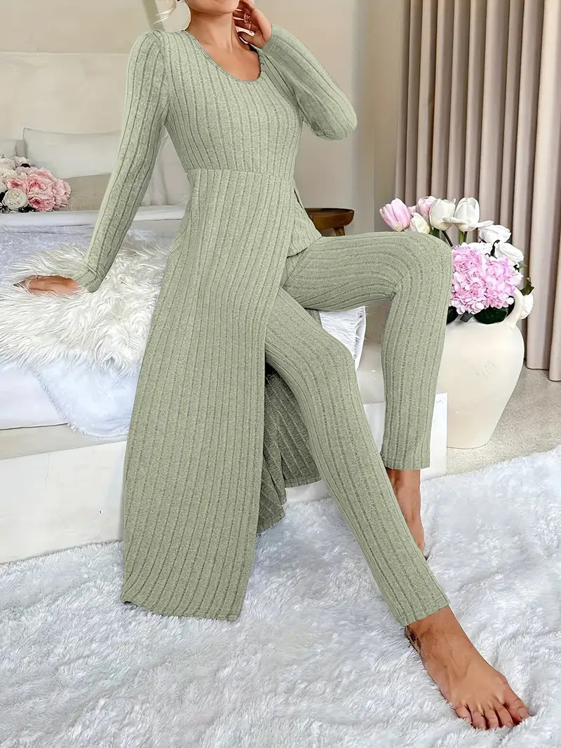 Damen elegantes Strick-Jumpsuit mit seitlichen Schlitzen Sovae