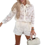 Damen Spitze Bluse mit transparenten Details Sovae