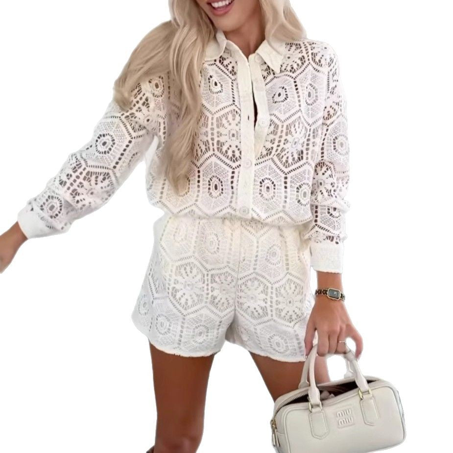 Damen Spitze Bluse mit transparenten Details Sovae