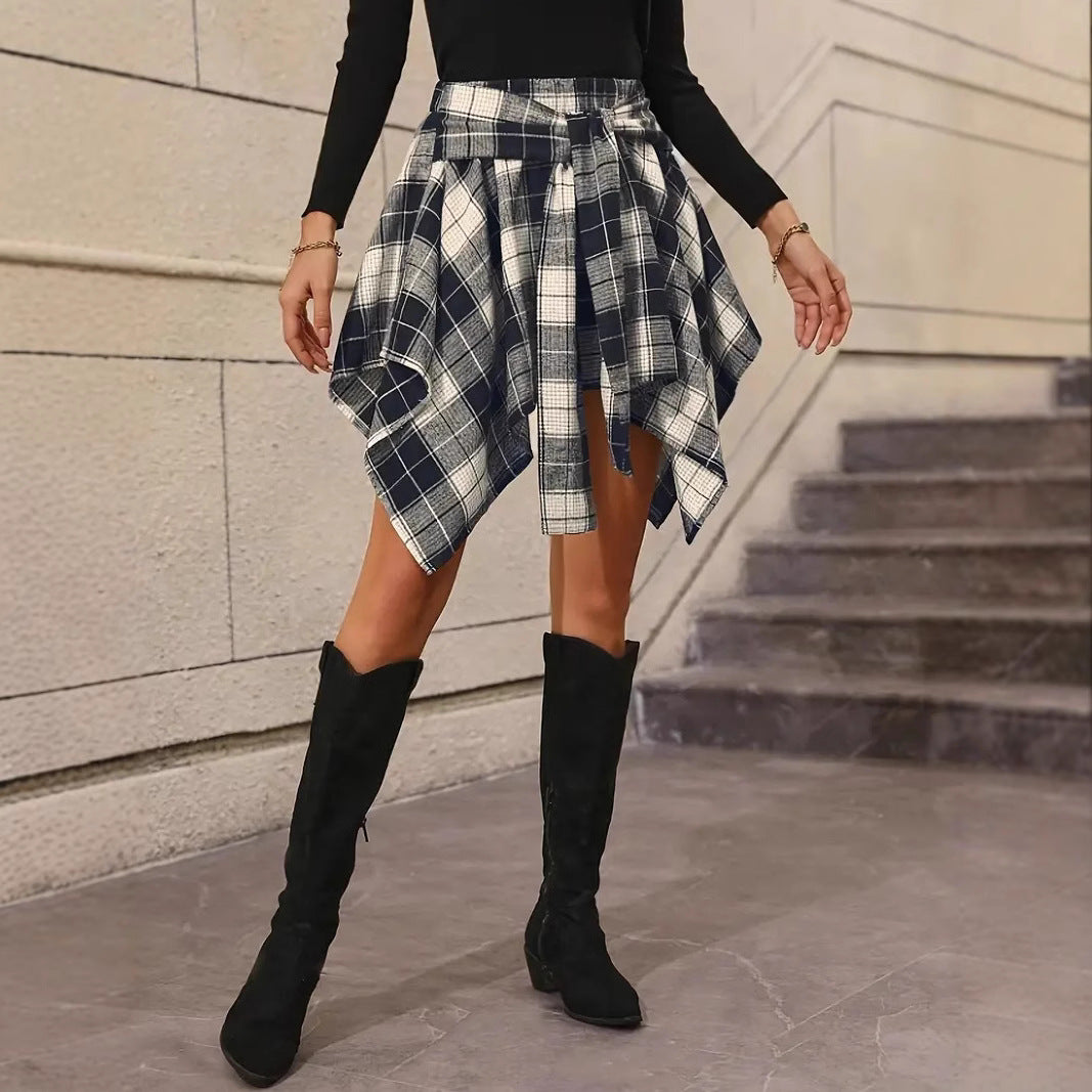 Damen Karo Wickelrock mit asymmetrischem Schnitt Sovae