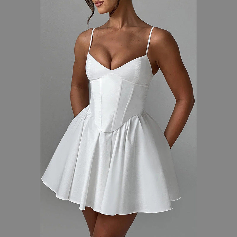 Damen strukturiertes Fit-and-Flare Mini-Kleid Sovae