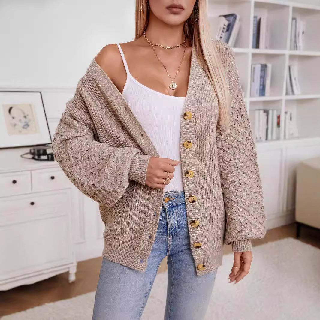 Damen Strickjacke mit strukturiertem Ärmel und Knopfdetails Sovae