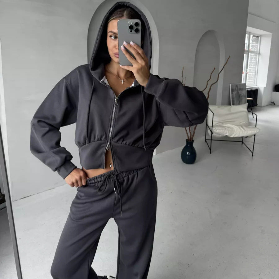 Damen cropped Hoodie und entspannte Jogginghose Set Sovae