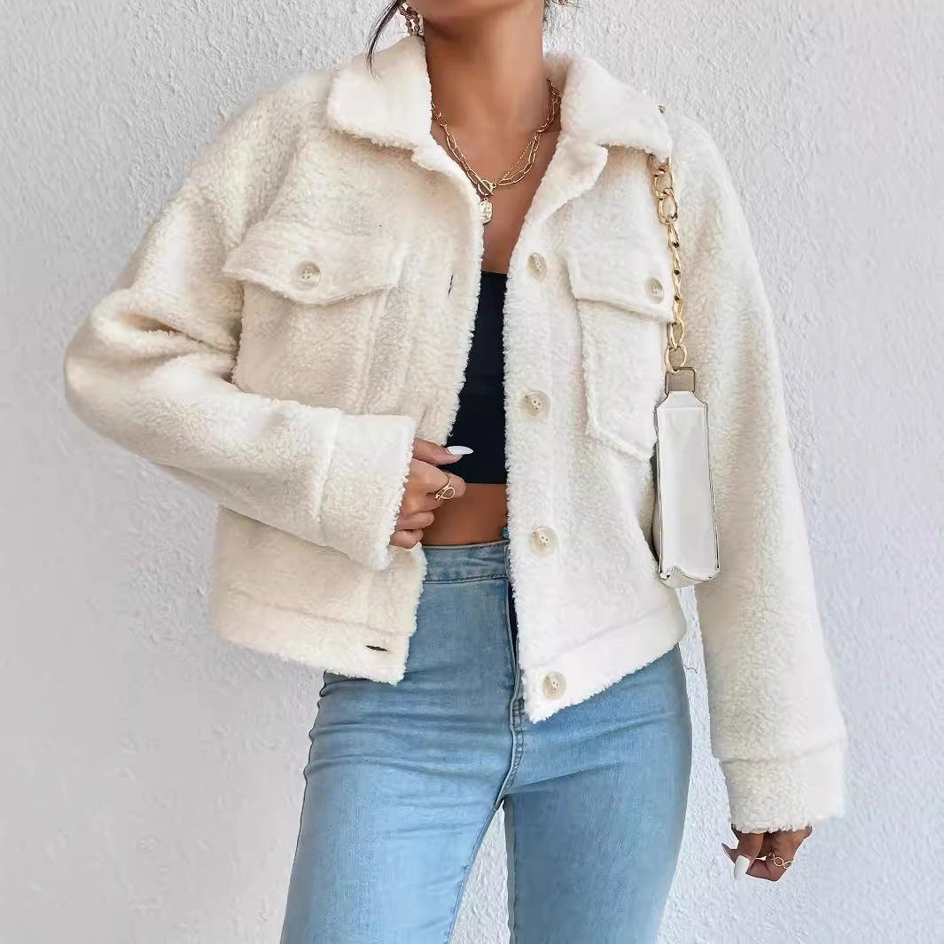 Damen modische Fleecejacke mit Knopfdetails und aufgesetzten Taschen Sovae