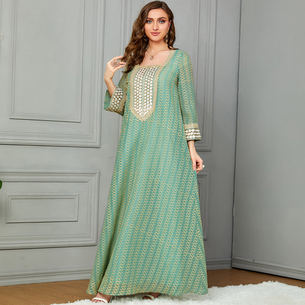 Damen Lange Kaftan-Robe mit kunstvollen Verzierungen Sovae