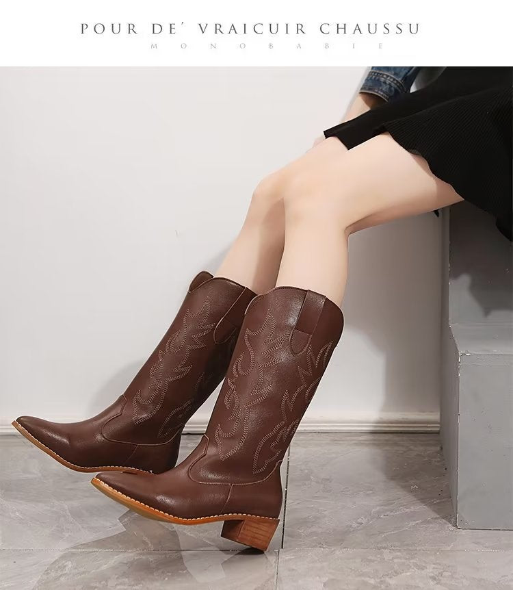 Damen Cowboystiefel mit detaillierter Stickerei Sovae