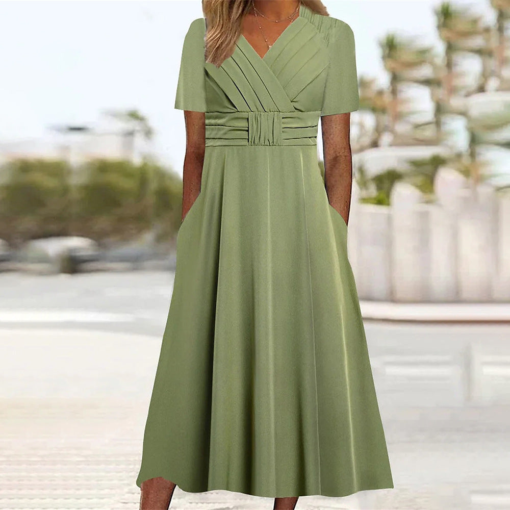 Damen Midi-Kleid mit eleganter Raffung und praktischen Taschen Sovae