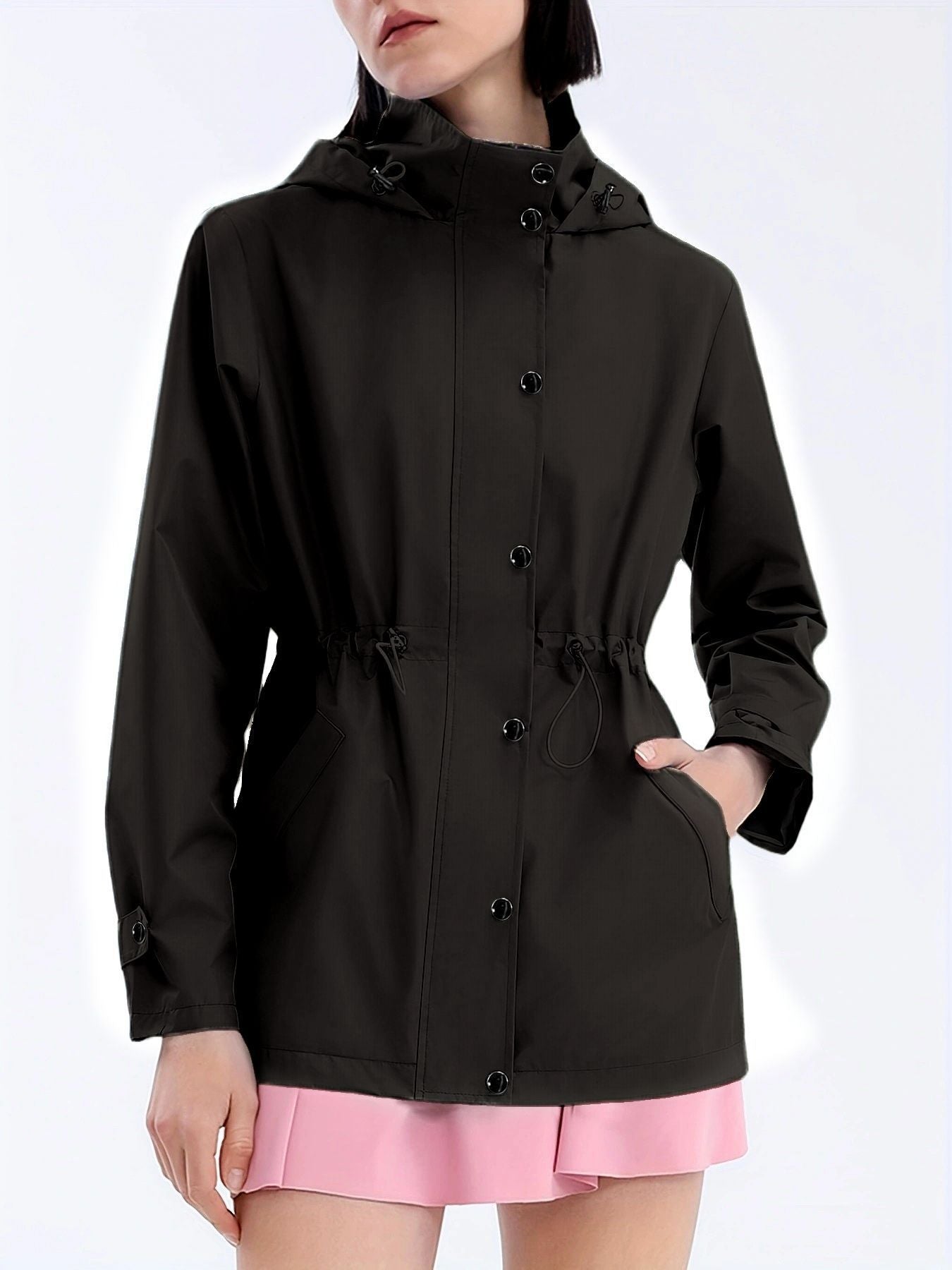 Damen modische Übergangsjacke mit praktischer Kapuze und verstellbarem Bund Sovae